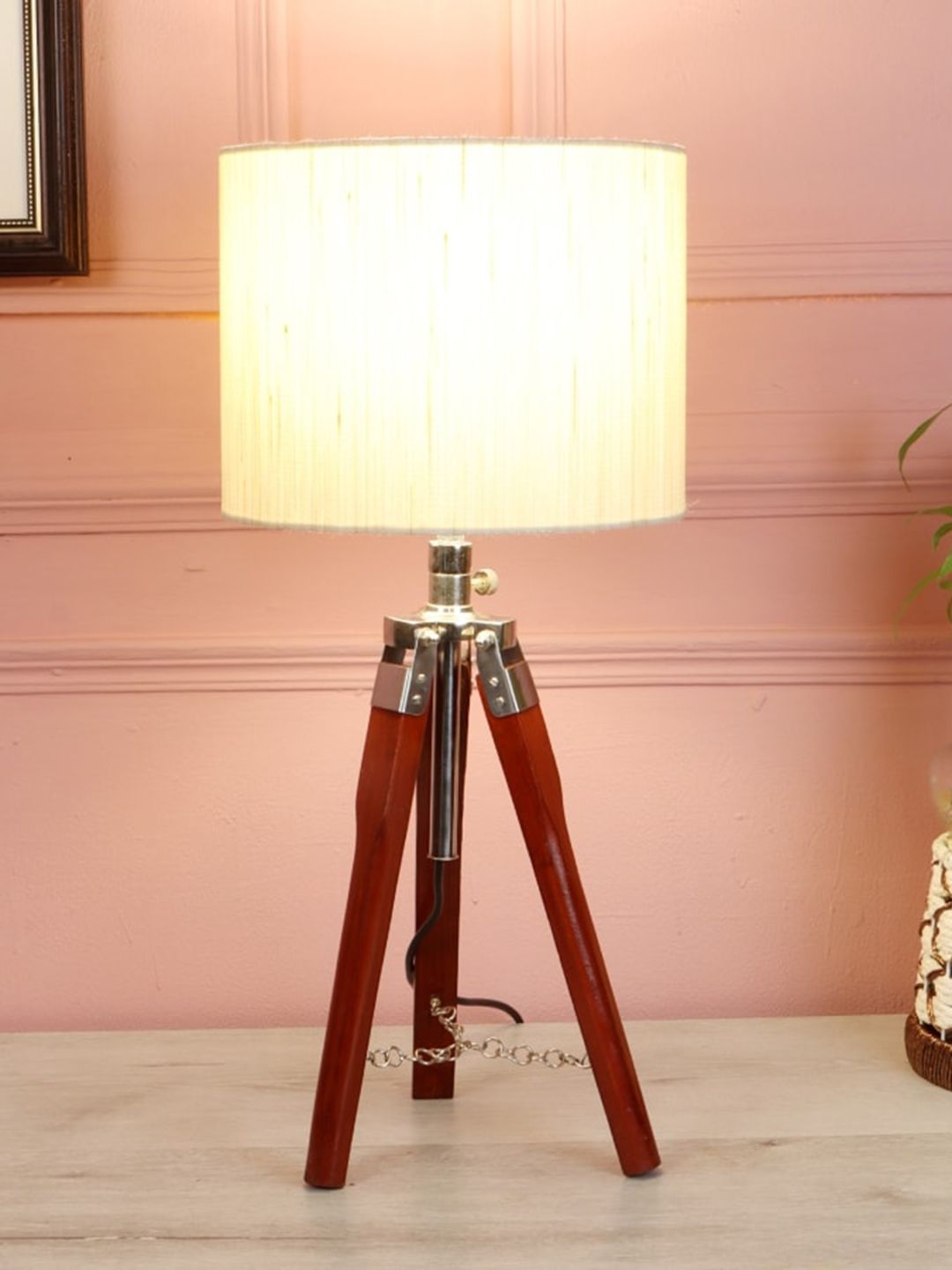 BEVERLY STUDIO Beige Textured Mini Tripod Table Lamp Price in India