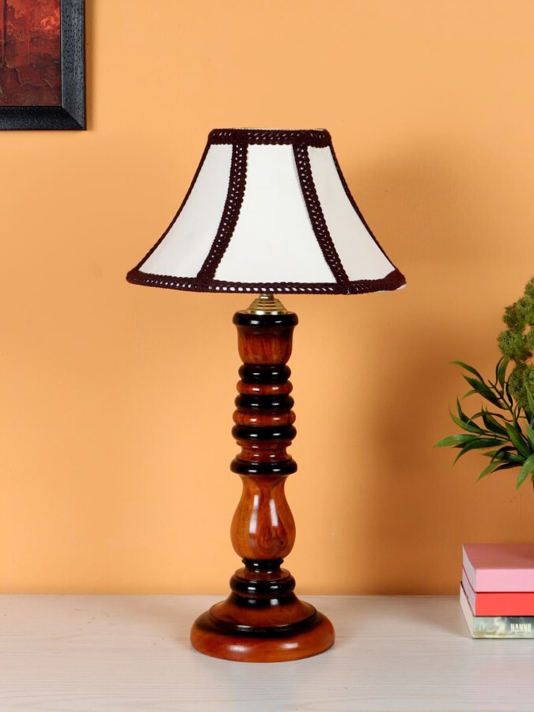 BEVERLY STUDIO Brown & Cream Coloured Pleated Beige Shade Table Lamp Price in India