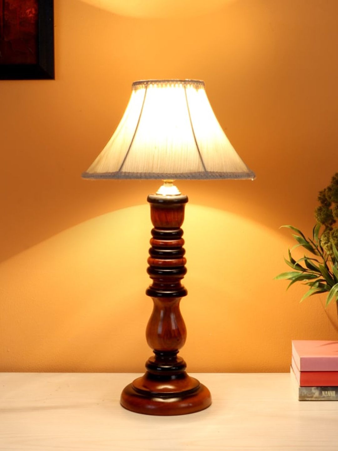 BEVERLY STUDIO Brown & Beige Solid Pleated Shade Table Lamp Price in India