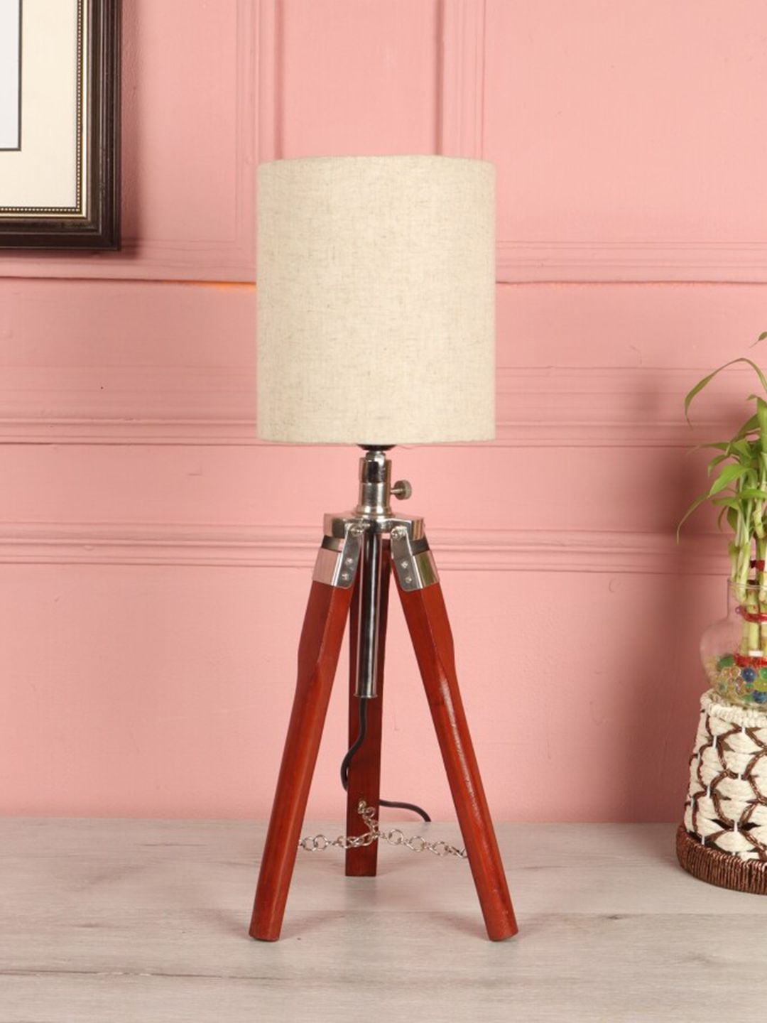BEVERLY STUDIO Brown & Beige Solid Drum Shade Mini Tripod Table Lamp Price in India