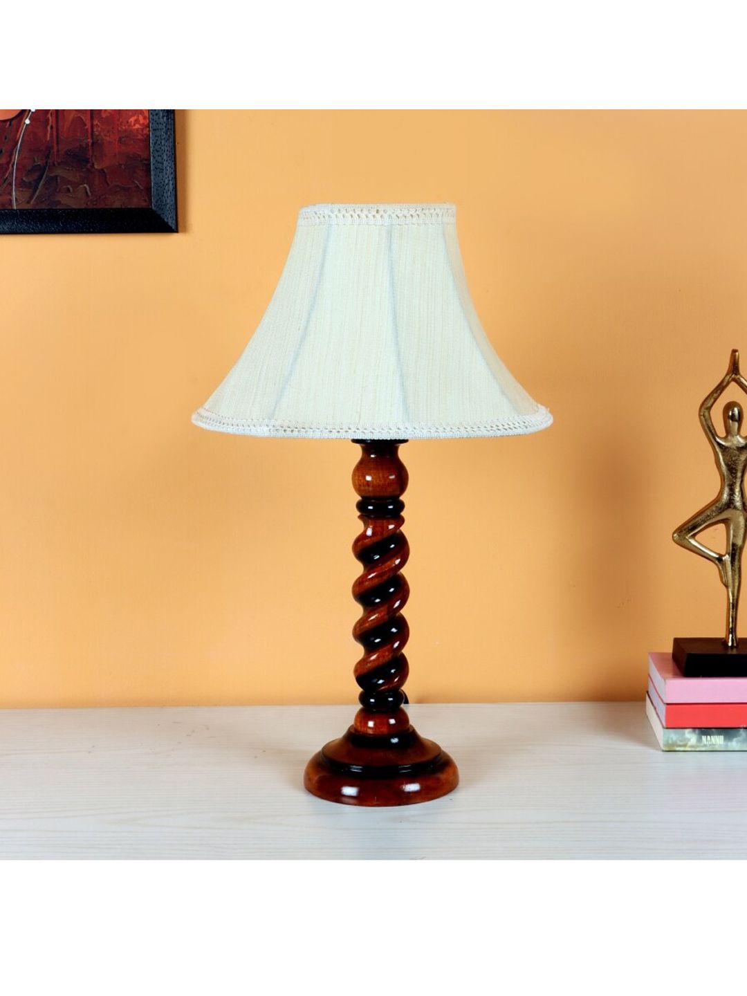 BEVERLY STUDIO Brown & Beige Solid Shade Table Lamp Price in India