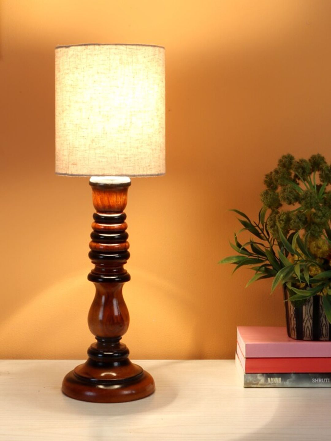 BEVERLY STUDIO Beige Wooden Table Lamp Price in India