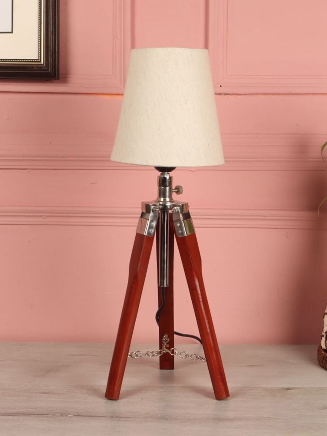 BEVERLY STUDIO Beige & Brown Solid Shade Mini Tripod Traditional Table Lamp Price in India