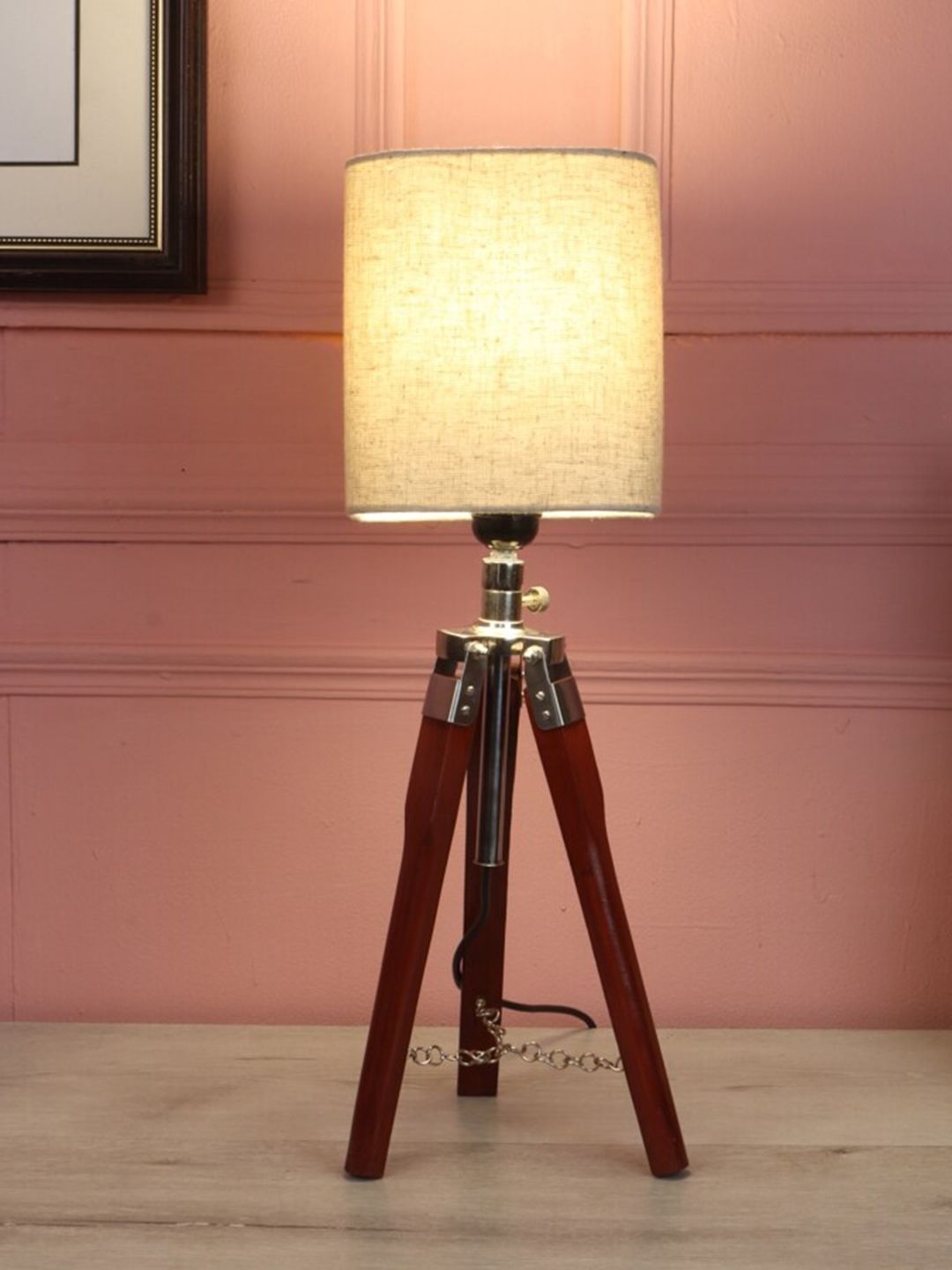 BEVERLY STUDIO White & Brown Solid Tripod Table Lamp With Jute Shade Price in India