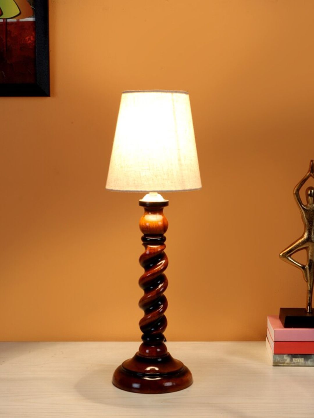 BEVERLY STUDIO Beige & Brown Traditional Frustum Table Lamp Price in India
