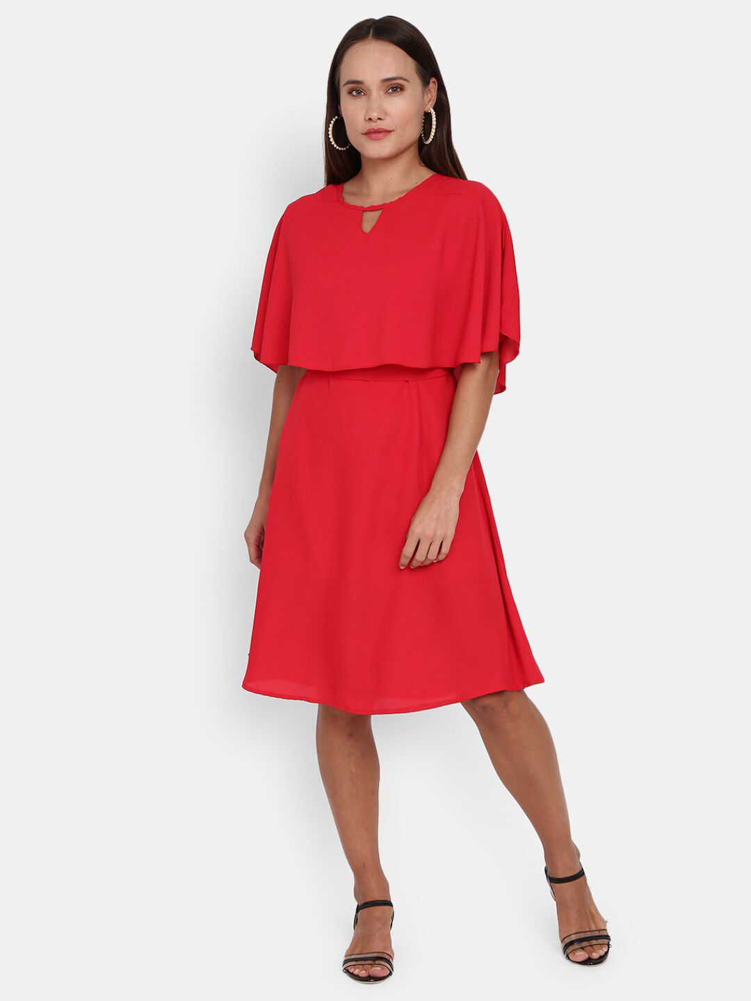 V-Mart Red Keyhole Neck A-Line Dress Price in India