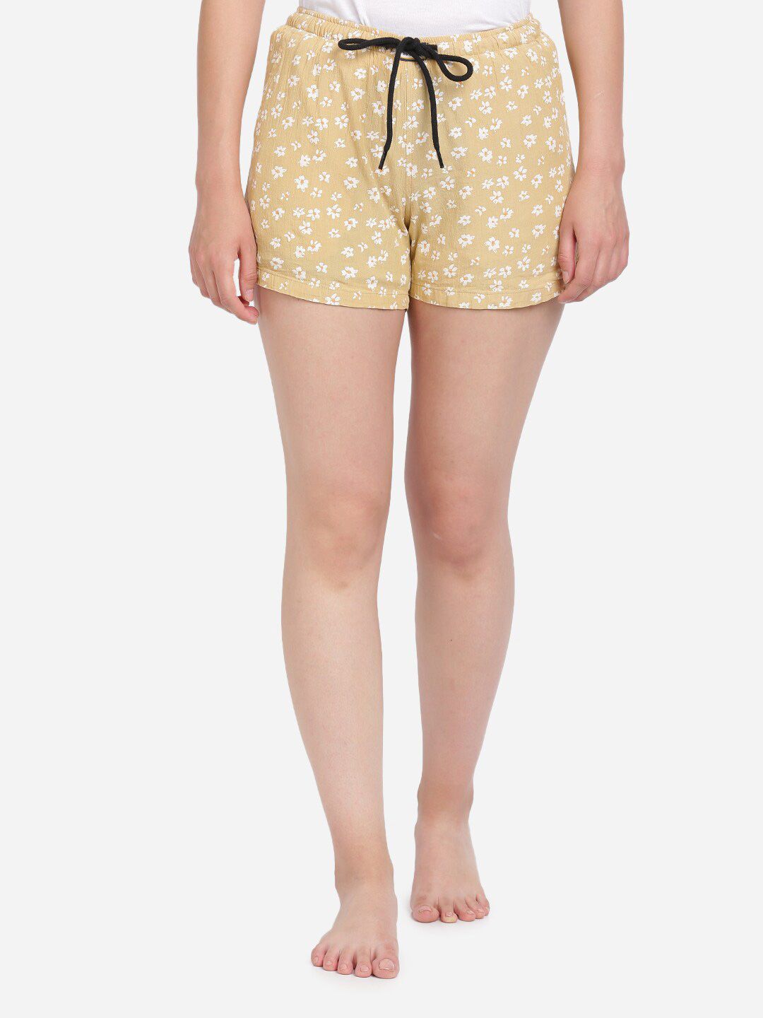 Bene Kleed Women Mustard & White Floral Printed Lounge Shorts Price in India