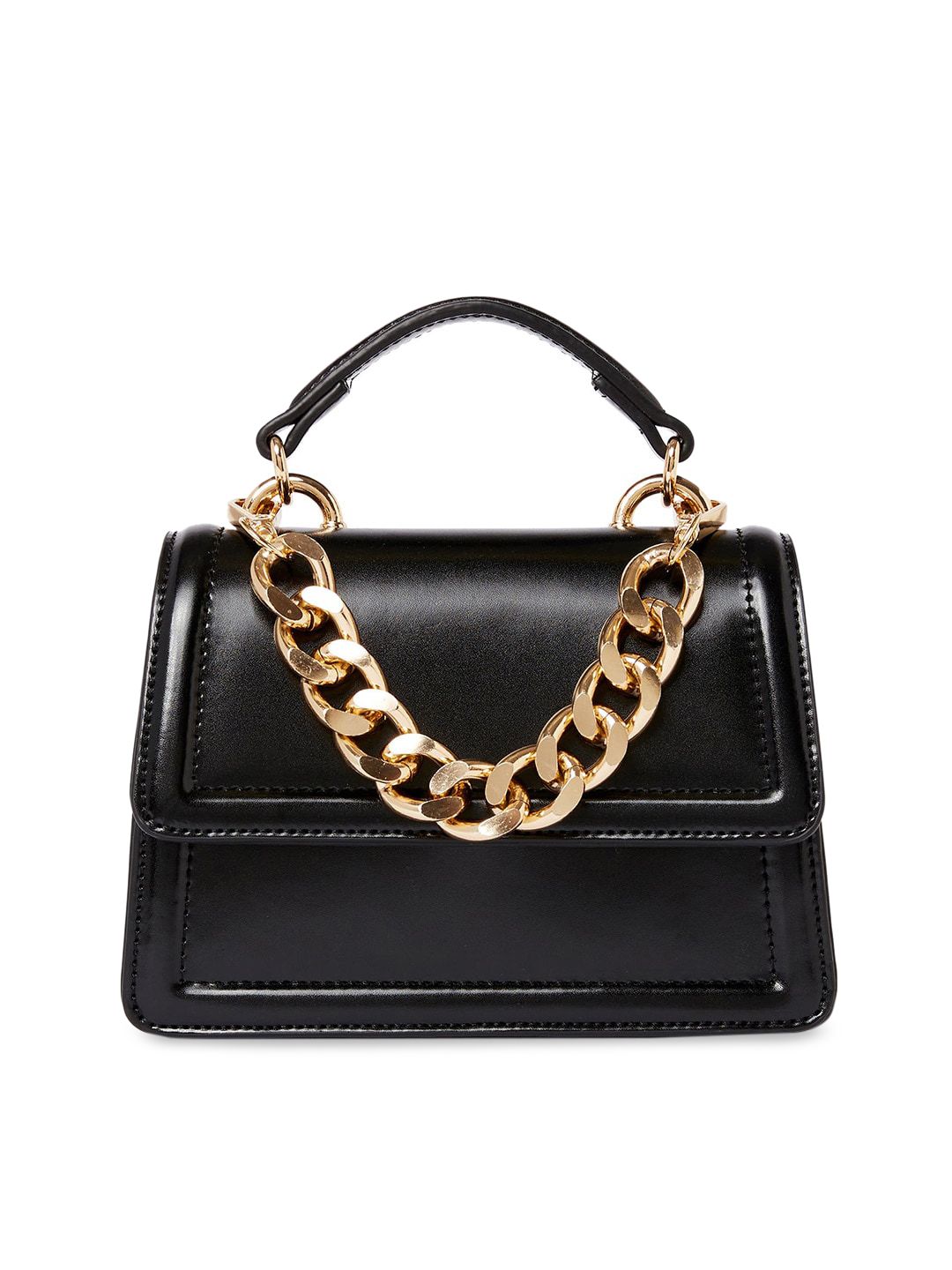 Forever New Black Embellished PU Structured Handheld Bag Price in India