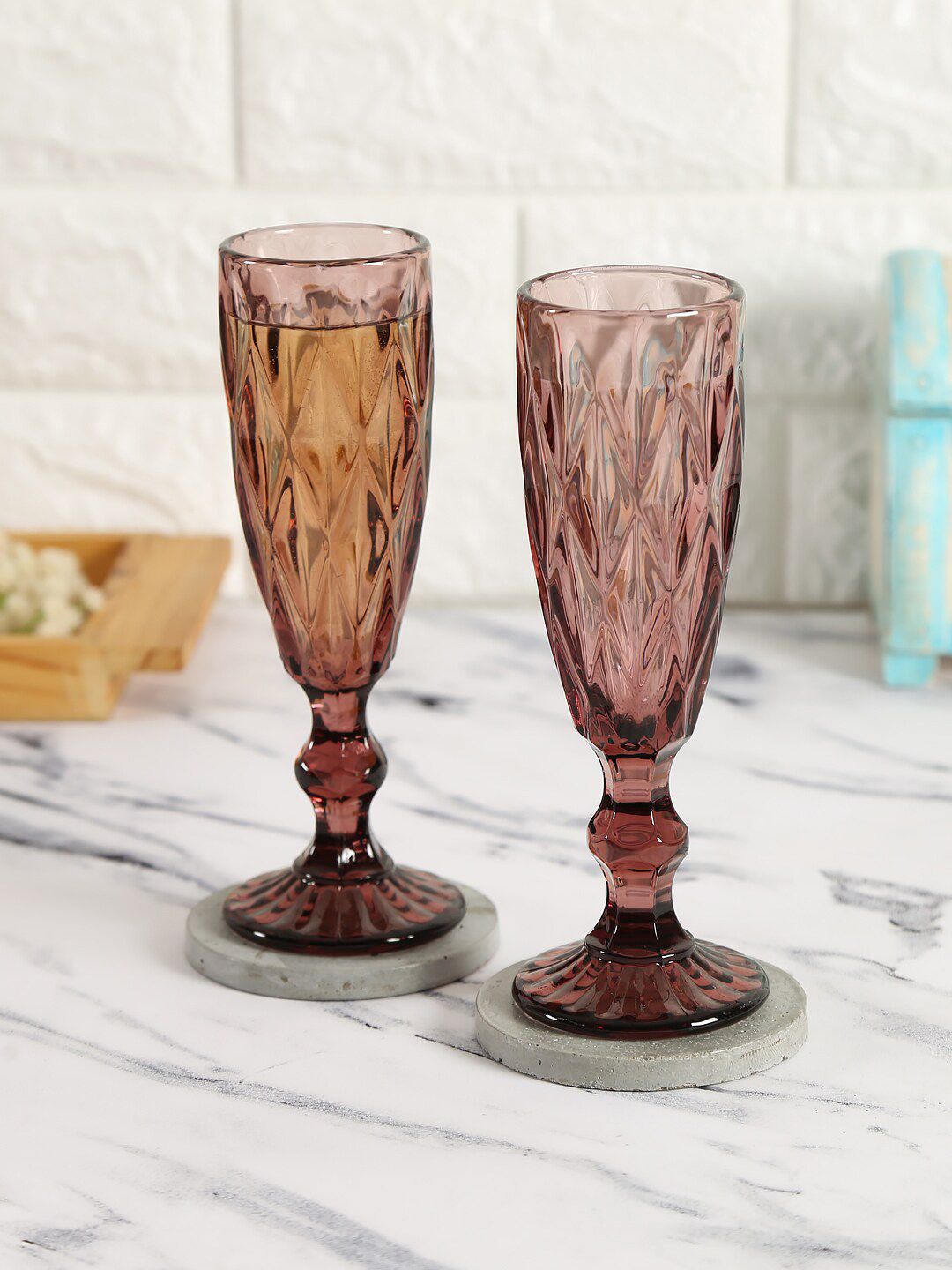 India Circus by Krsnaa Mehta Set Of 2 Rose-Gold Textured Champagne Glasses Price in India