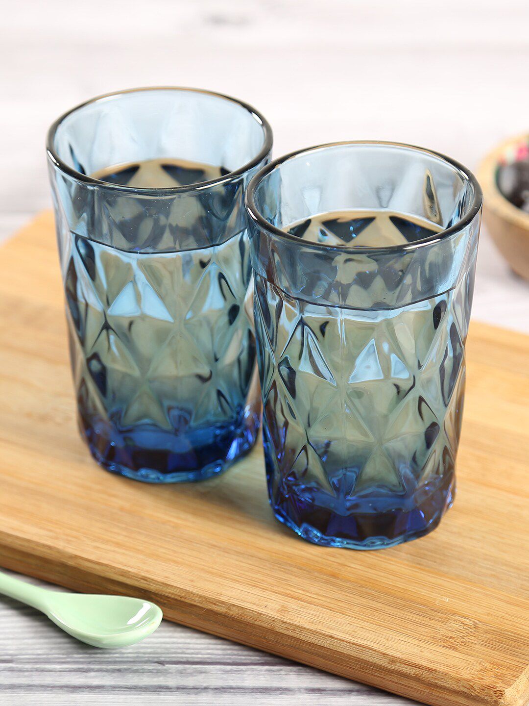 India Circus by Krsnaa Mehta Set of 2 Blue Textured Crystal Glass Embossed Glasses Price in India