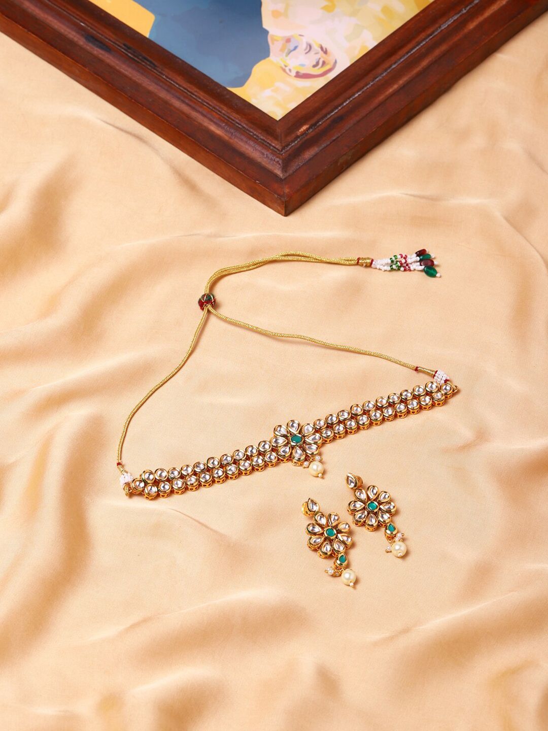 Gold-Plated Jewellery Set Kundan Gold Plated Brass Necklace Set