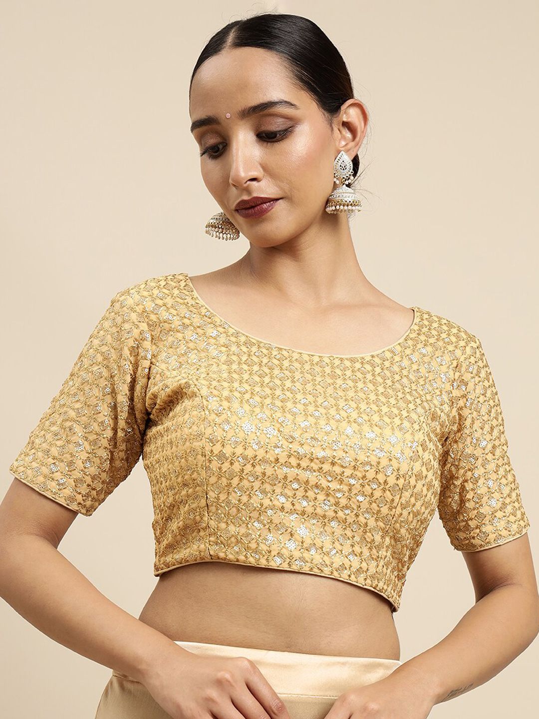 MIMOSA Brown & Gold-Colored Embroidered Saree Blouse Price in India