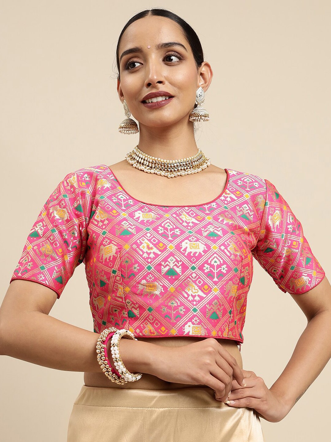 MIMOSA Women Pink Woven Design Saree Blouse Price in India