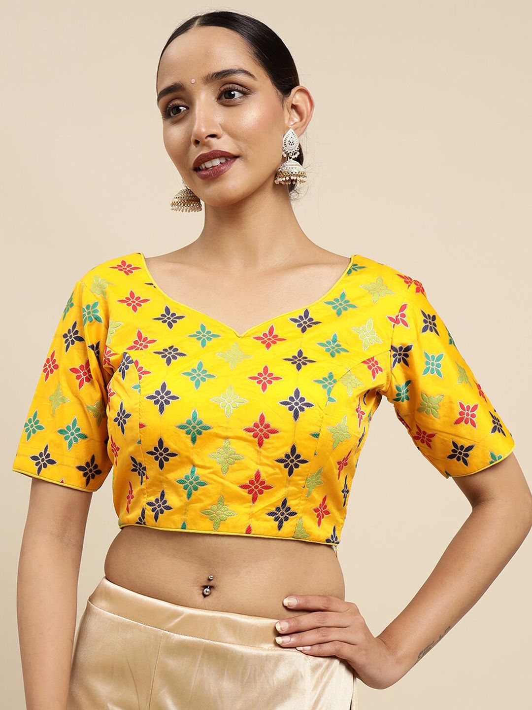MIMOSA Women Yellow &  Red Woven Design Readymade Blouse Price in India