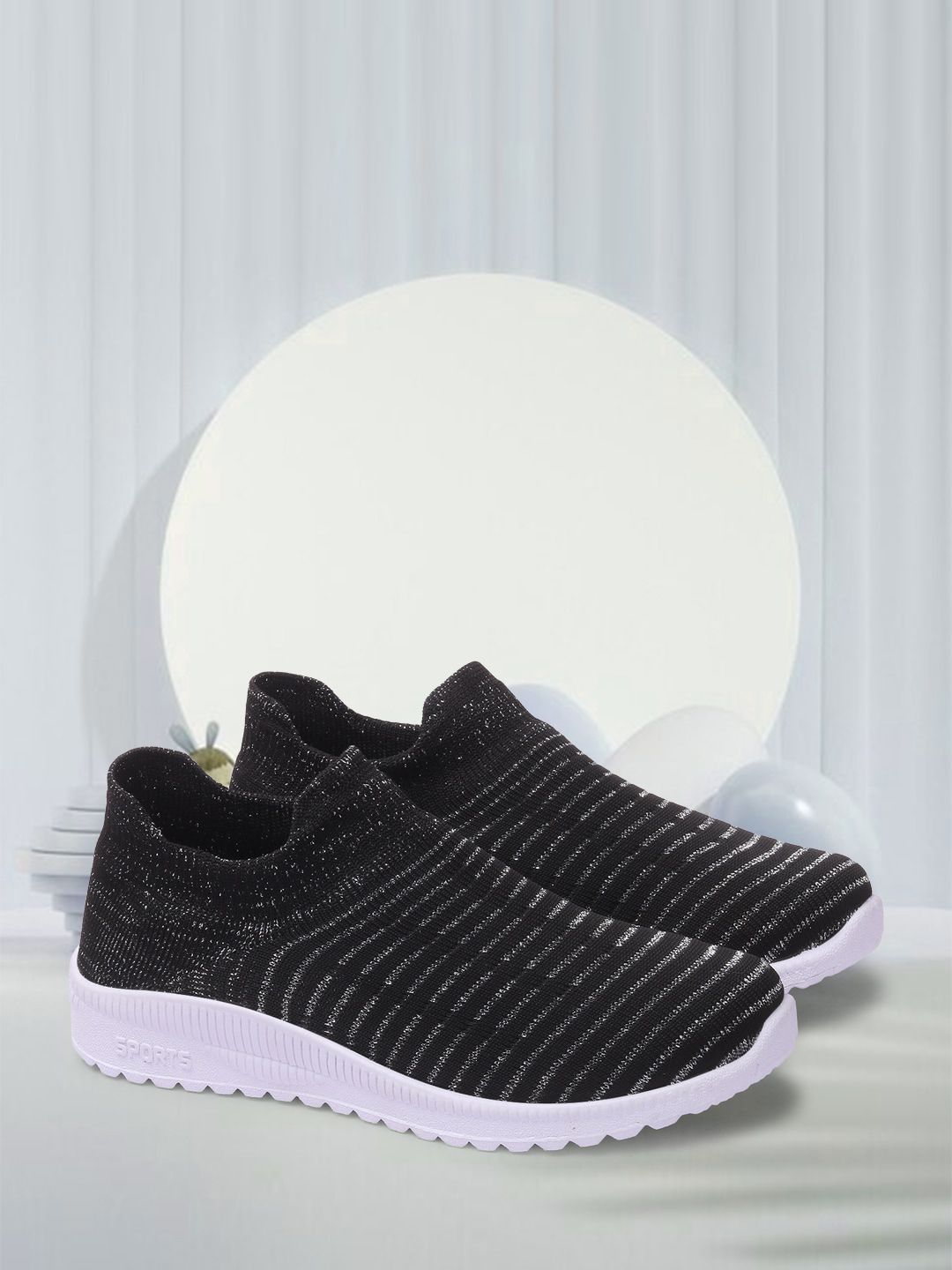 ZAPATOZ Women Black Striped Slip-On Sneakers Price in India