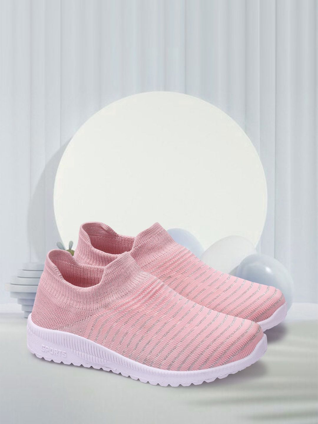 ZAPATOZ Women Pink Striped Slip-On Casual Shoes Price in India