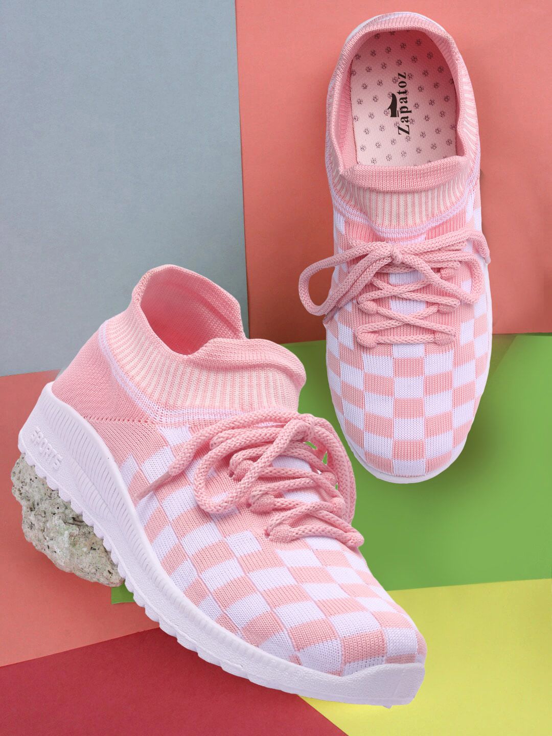 ZAPATOZ Women Pink Woven Design Sneakers Price in India