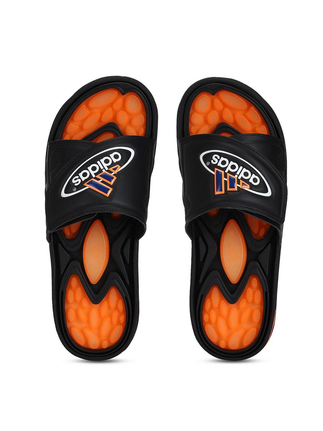 ADIDAS Originals Unisex Black & Orange Printed Sliders Price in India