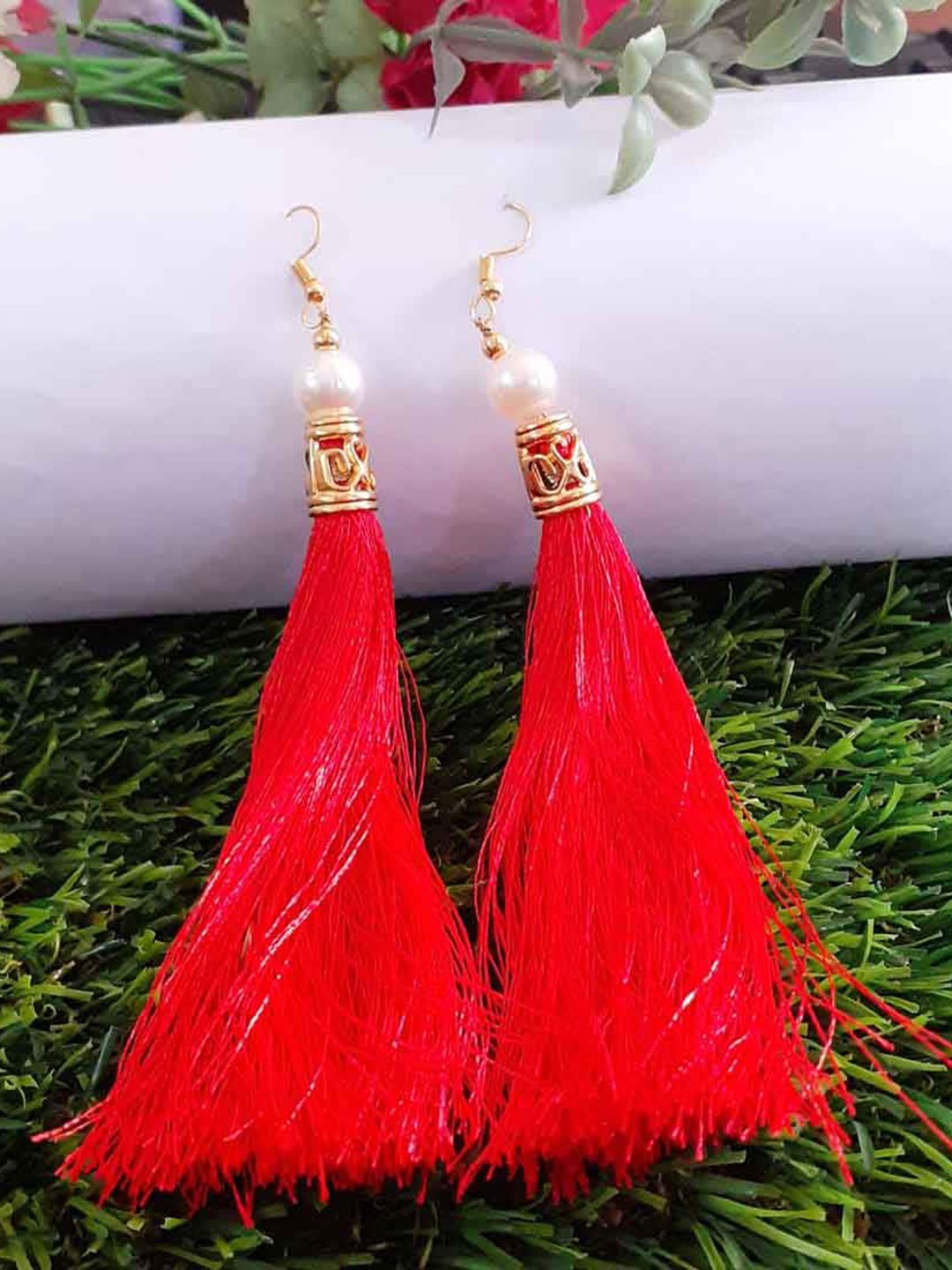 RICH AND FAMOUS Red Contemporary Drop Earrings Price in India