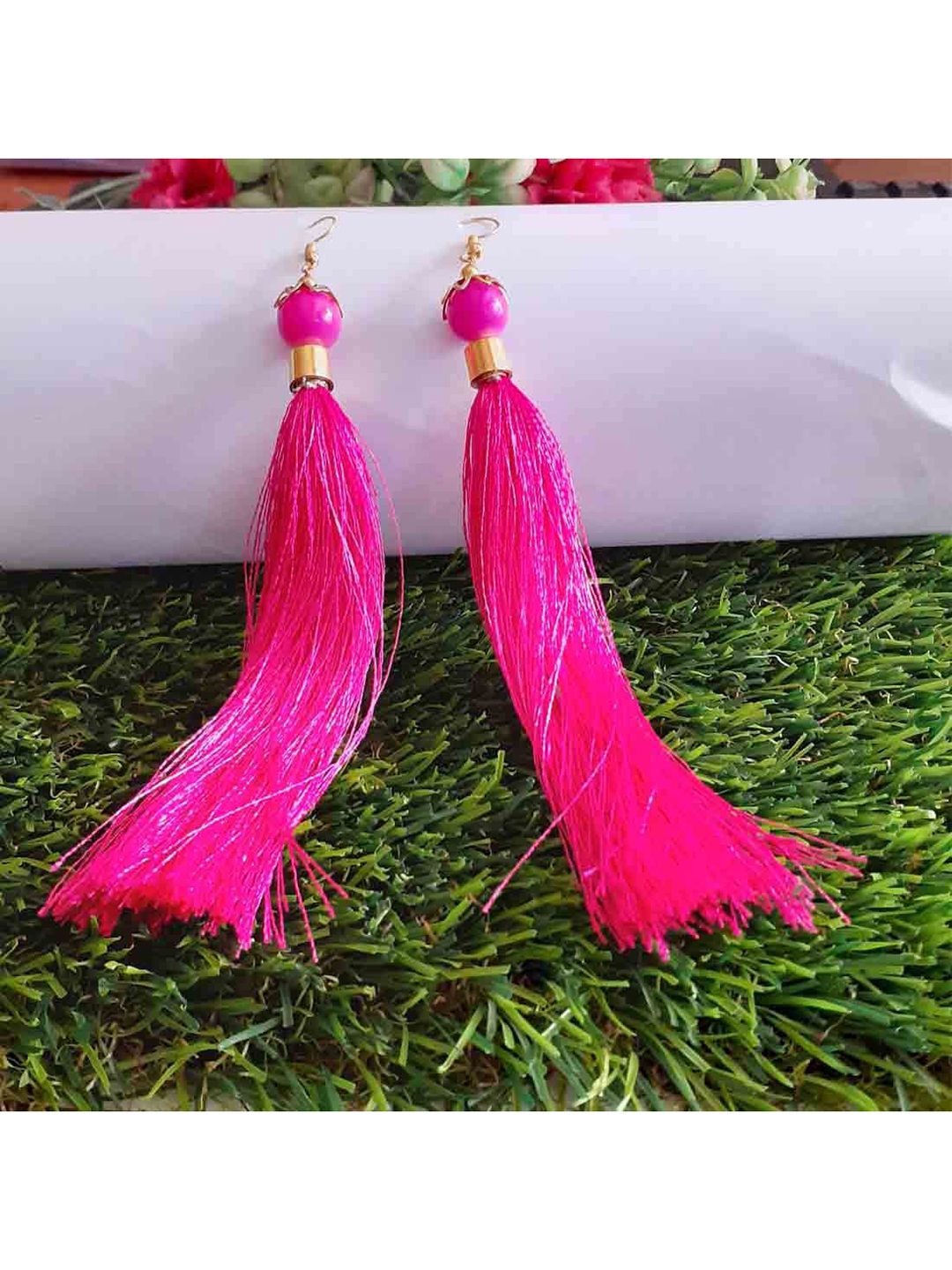 RICH AND FAMOUS Pink Contemporary Drop Earrings Price in India