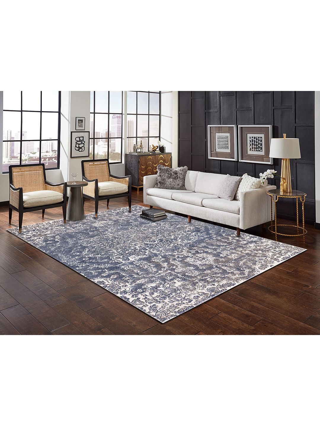 DDecor Blue & White Ethnic Motifs Rug Price in India