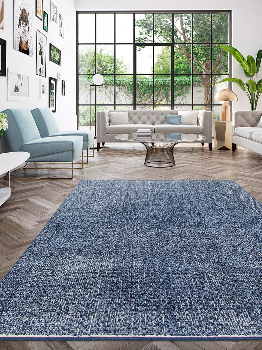 DDecor Navy Blue Solid Polypropylene Carpet Price in India