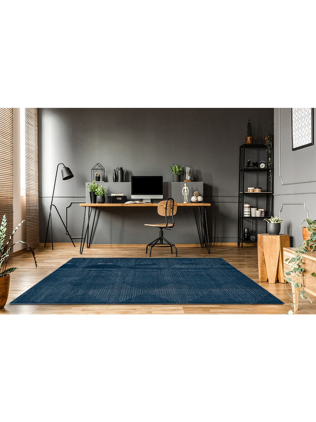Ddecor Blue Solid Polypropylene Contemporary Carpet Price in India