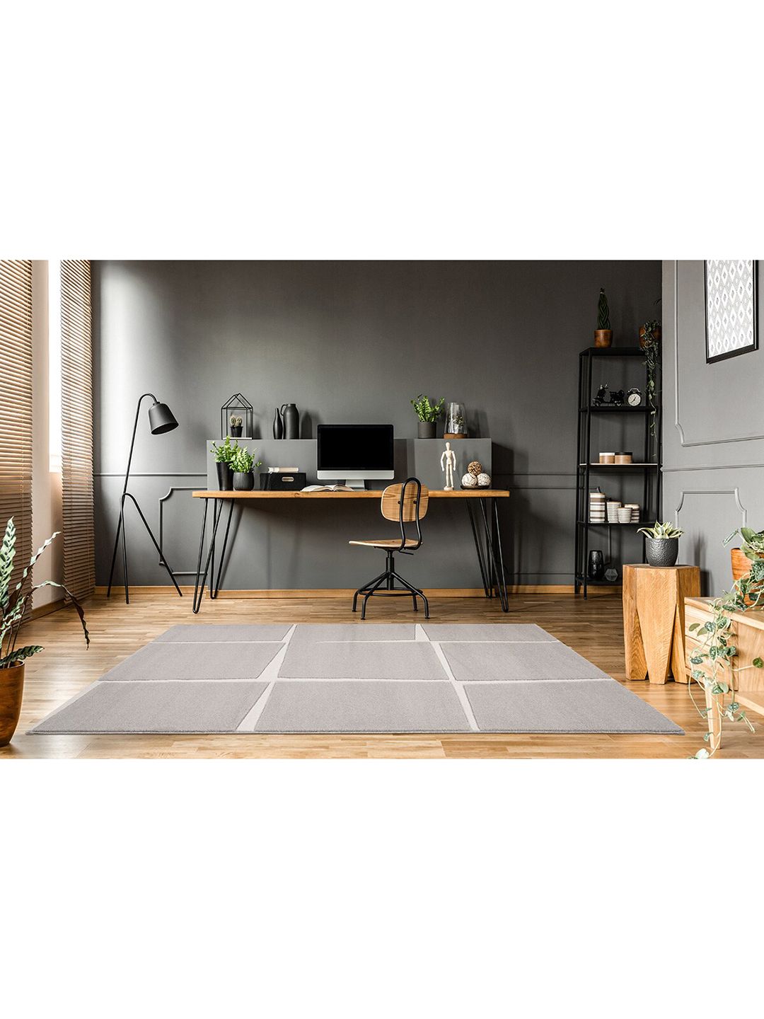 DDecor Grey Geometric Rectangular Polypropylene Carpet Price in India