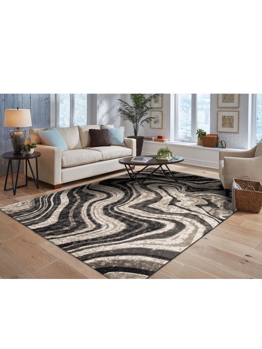 DDecor Black & Beige Abstract Printed Light Carpet Price in India