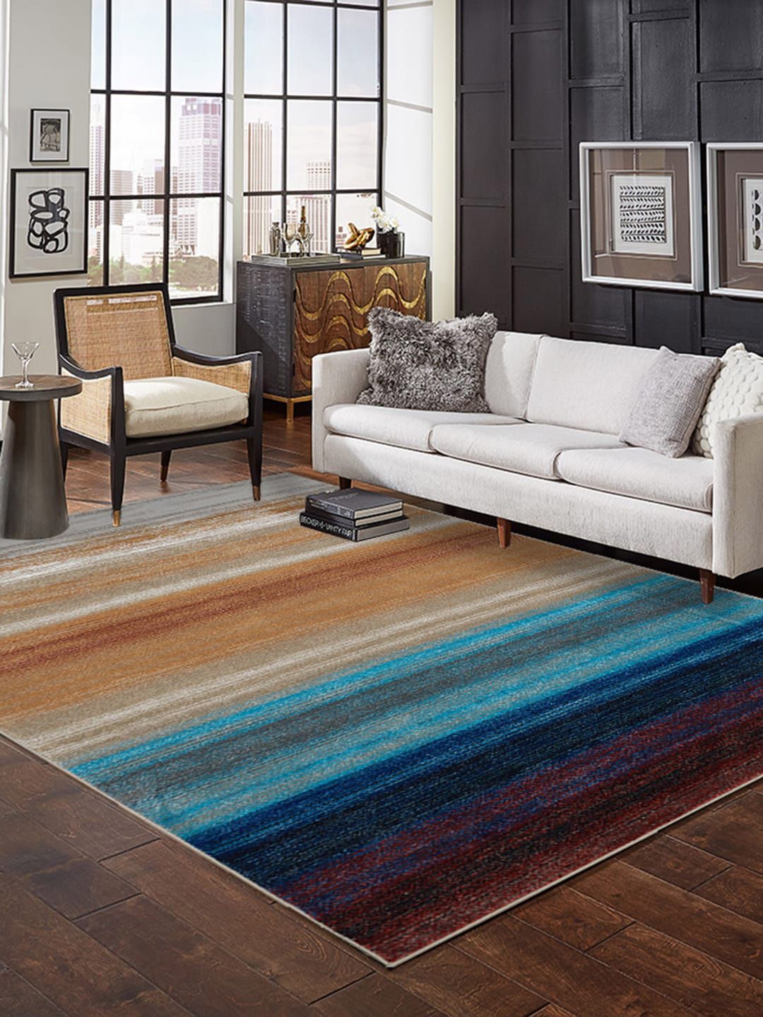 DDecor Multicoloured Polypropylene Striped Carpet 80X150cms Price in India