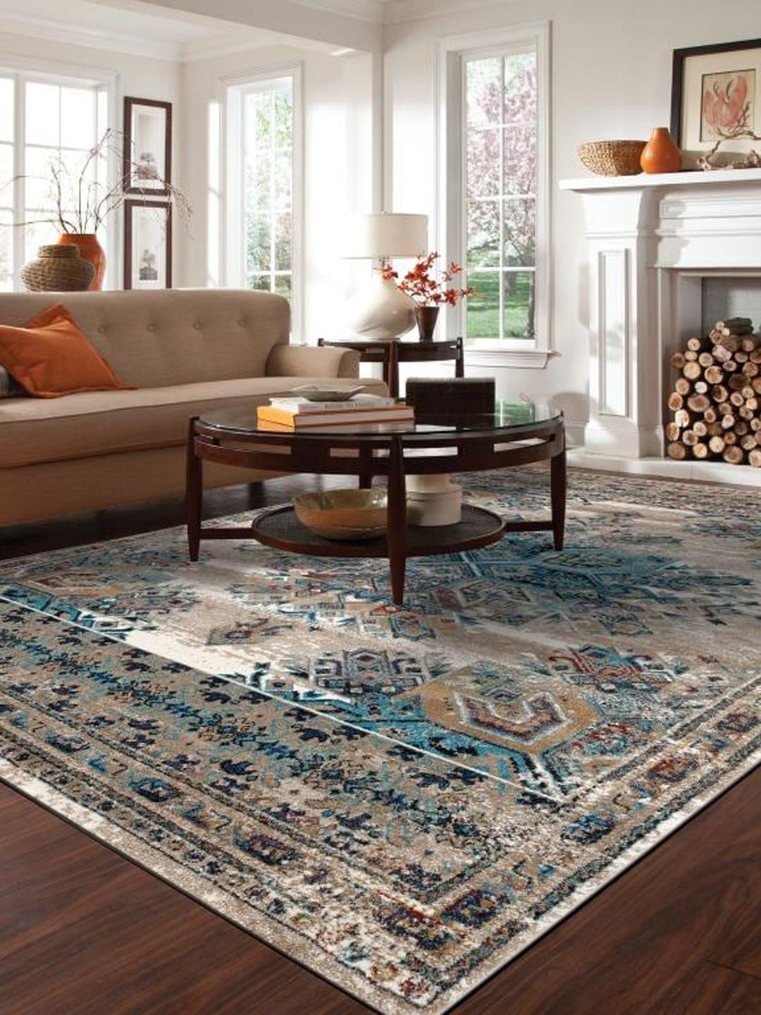 DDecorLive Turquoise Blue & Beige Ethnic Motifs Rug Price in India