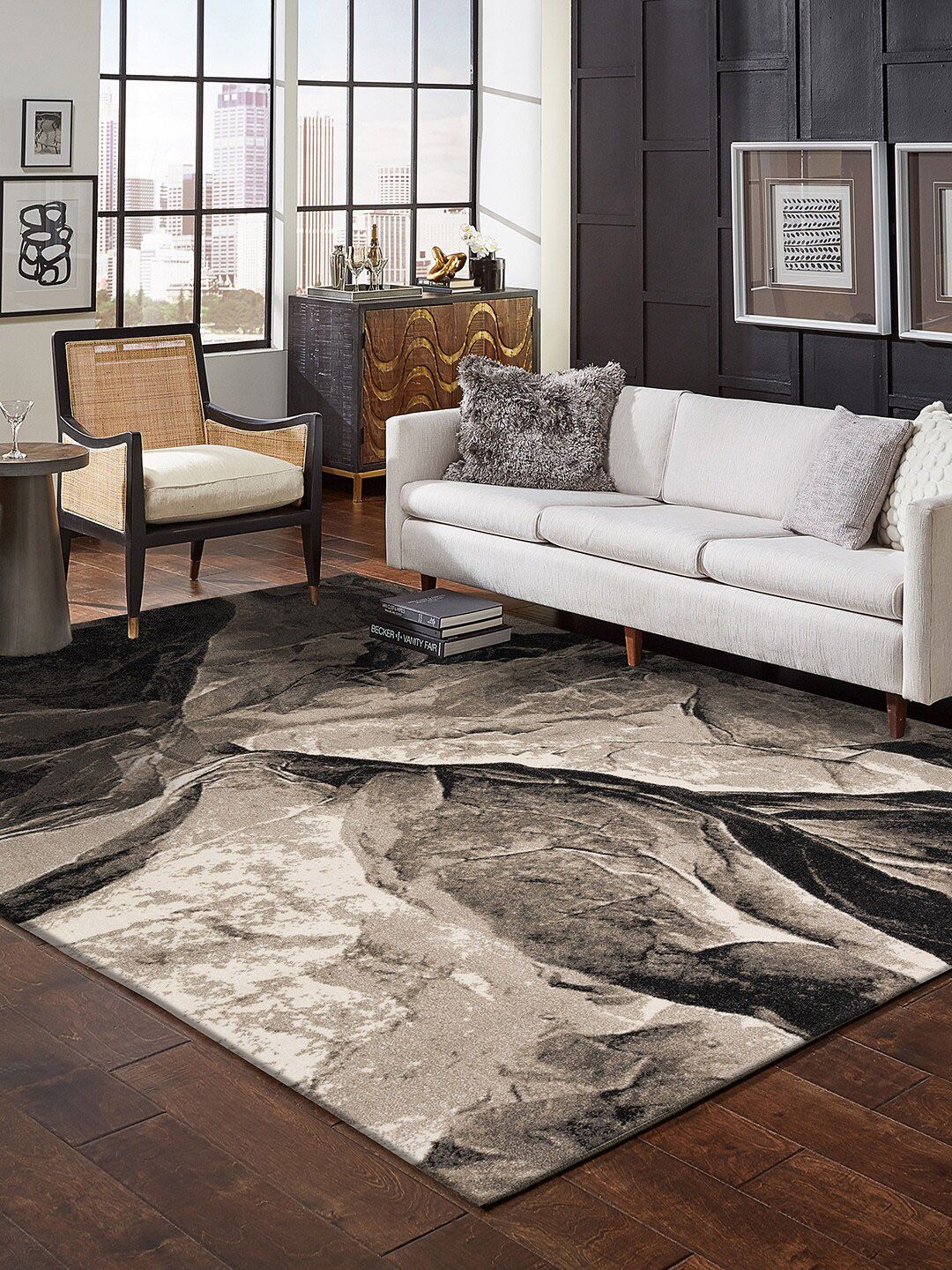 DDecor Grey Abstract Polypropylene Carpets Price in India