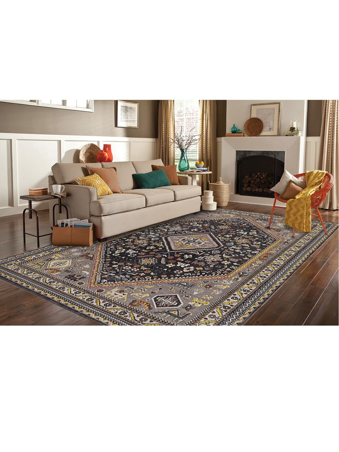 DDecor Multi-coloured Ethnic Motifs Printed Traditional Carpet Price in India