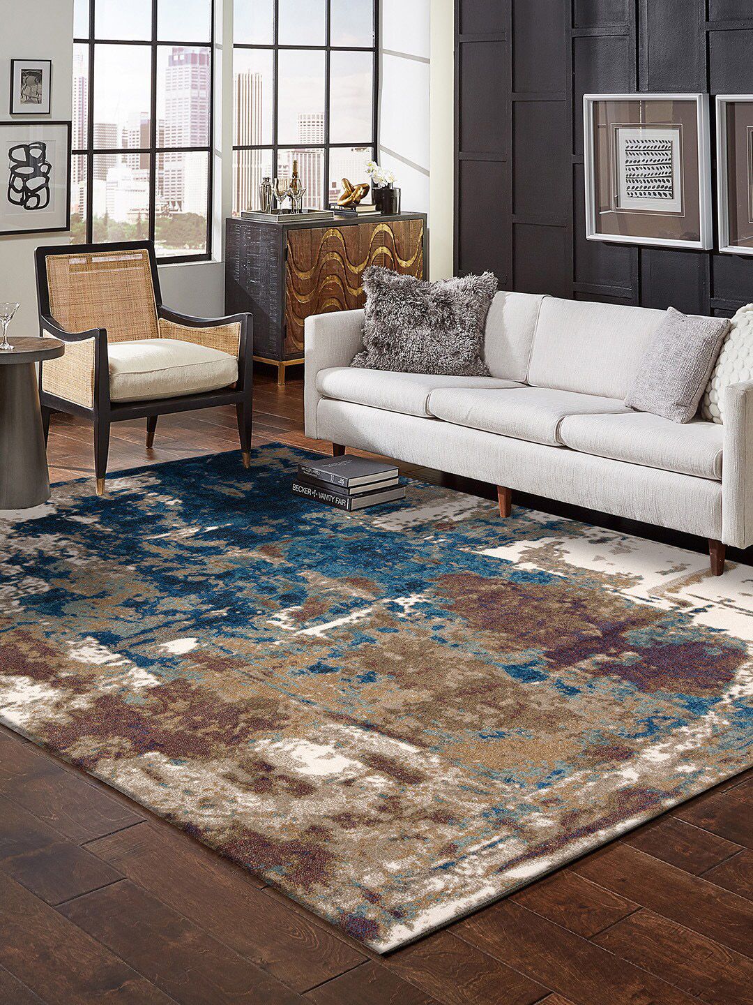 DDecor Grey & Blue Abstract Printed Small Rug Carpets Price in India