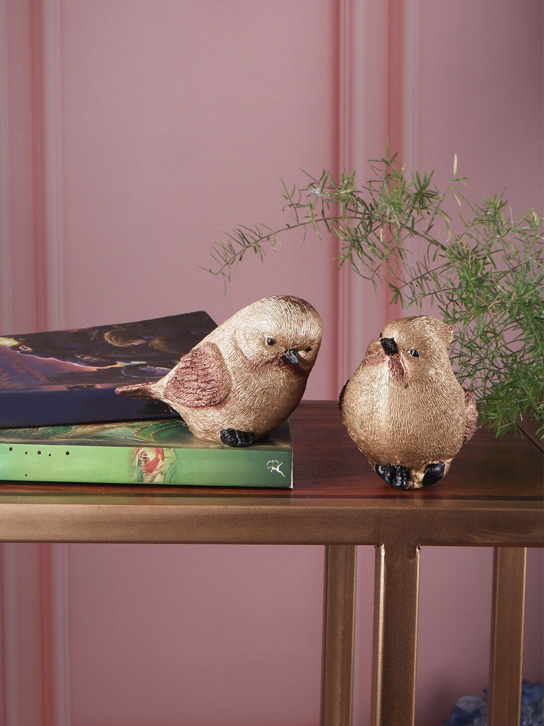 THE WHITE INK DECOR Set of 2 Brown & Gold-Toned Fengshui Birds Showpieces Price in India