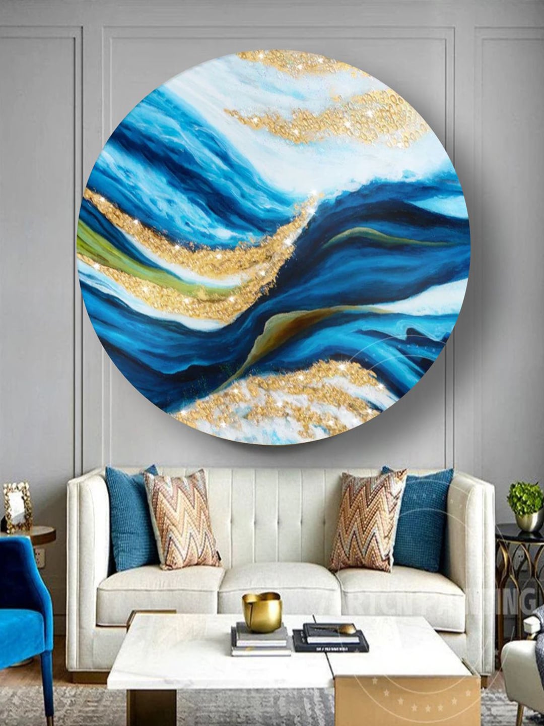 The Art House Blue & Beige Abstract Wall Art Price in India