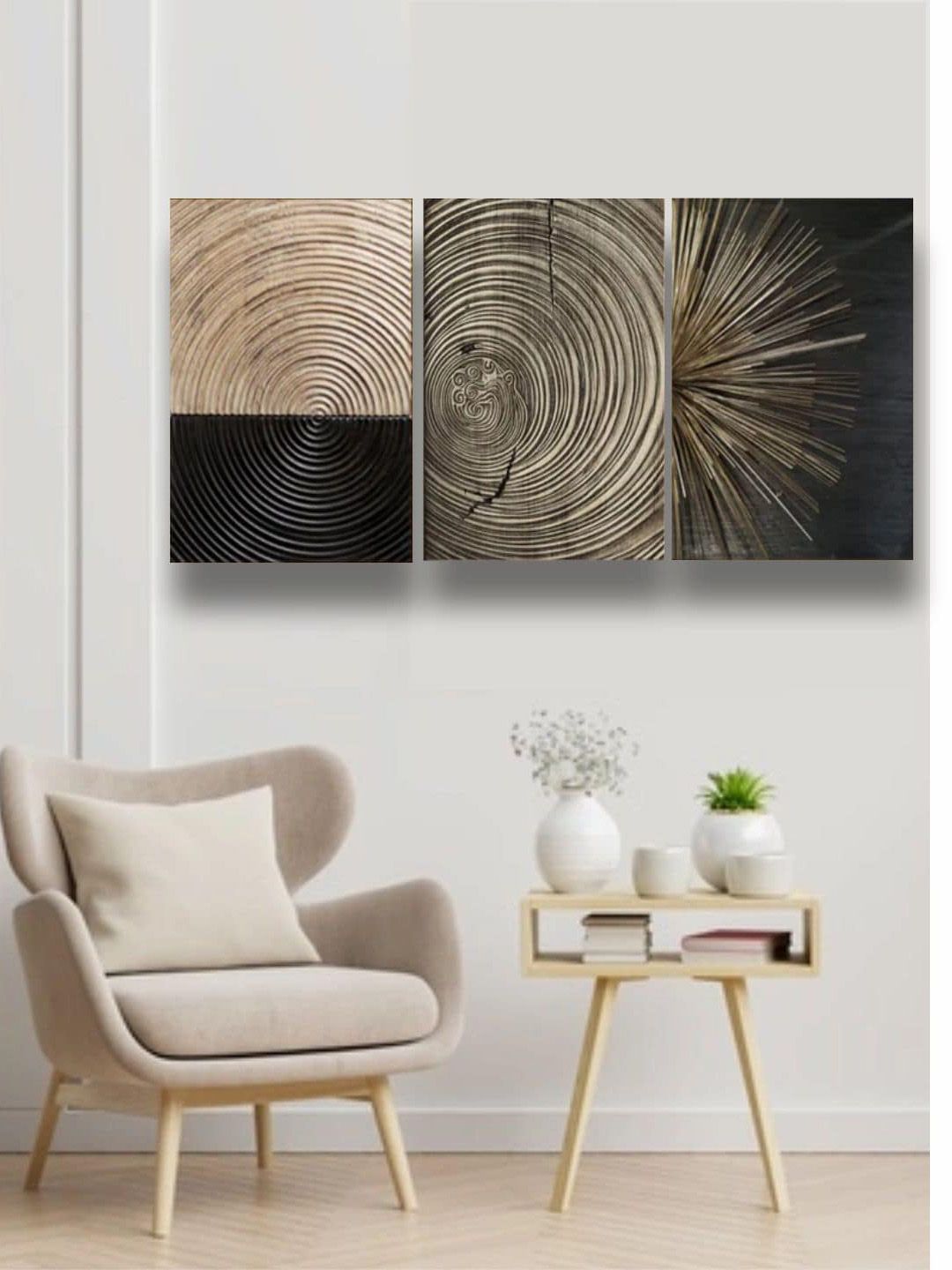 The Art House Set Of 3 Black & Brown Abstract Wall Art Price in India