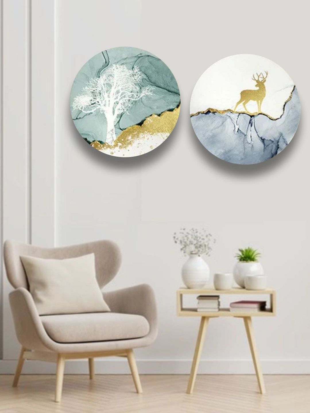 The Art House Set Of 2 White & Blue Printed Abstract Painting Wall Art Price in India
