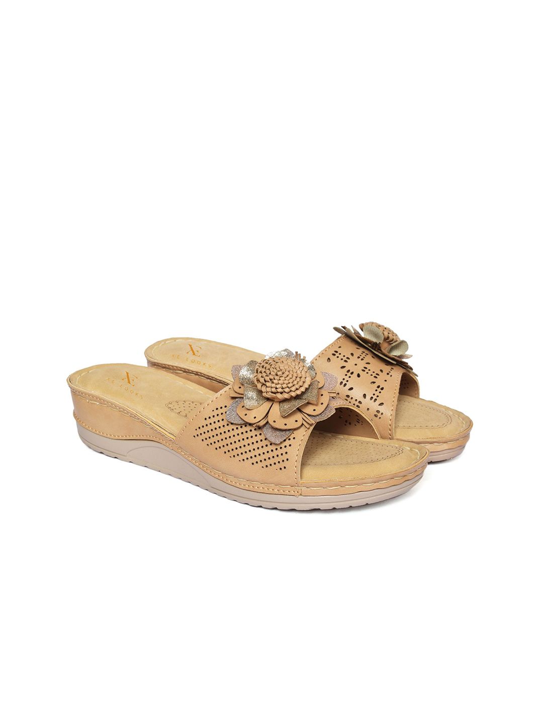 XE LOOKS Women Beige Open Toe Flats with Bows Price in India