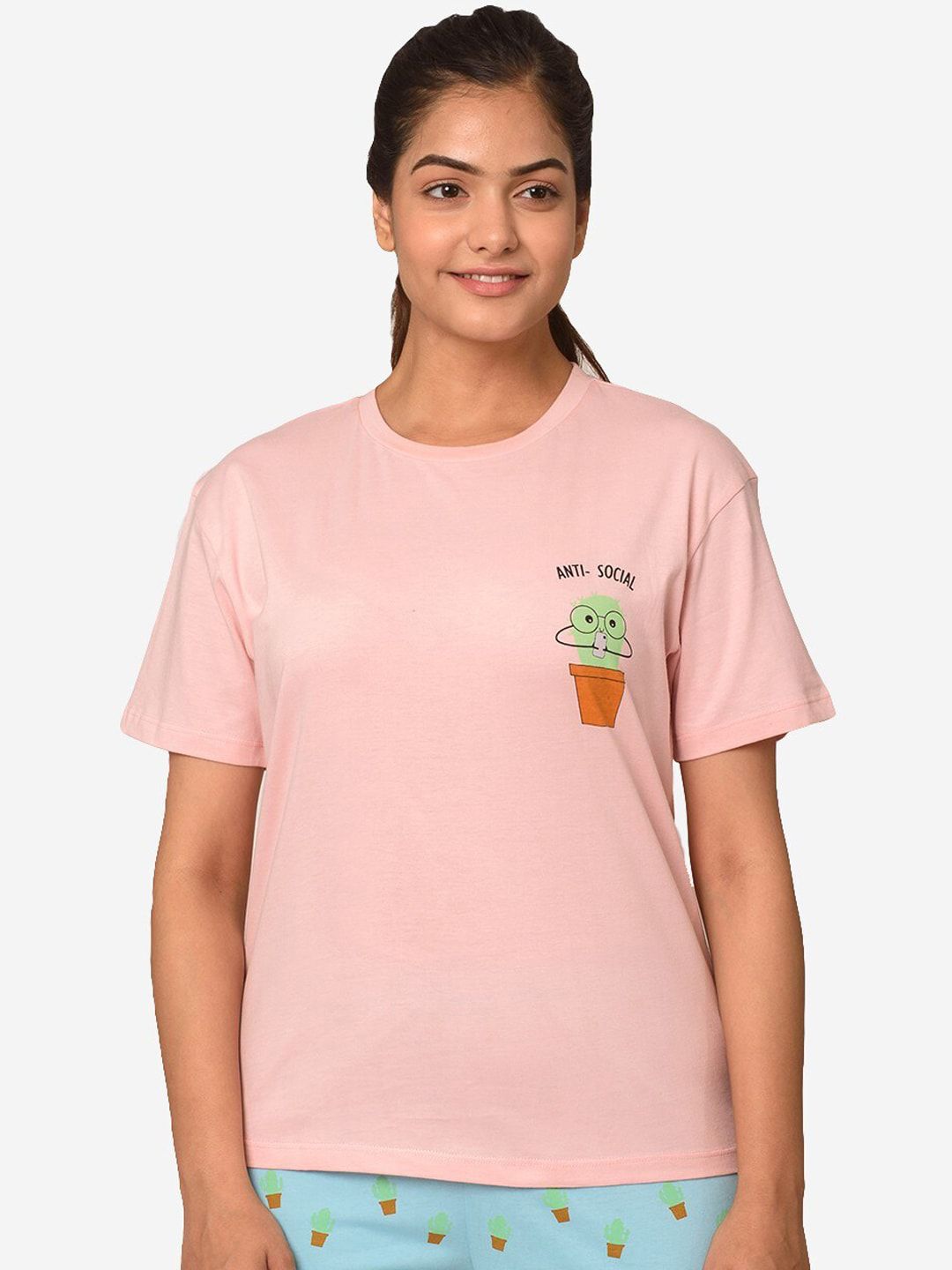 Soxytoes Women Pink Anti-Social Lounge Tshirts Price in India