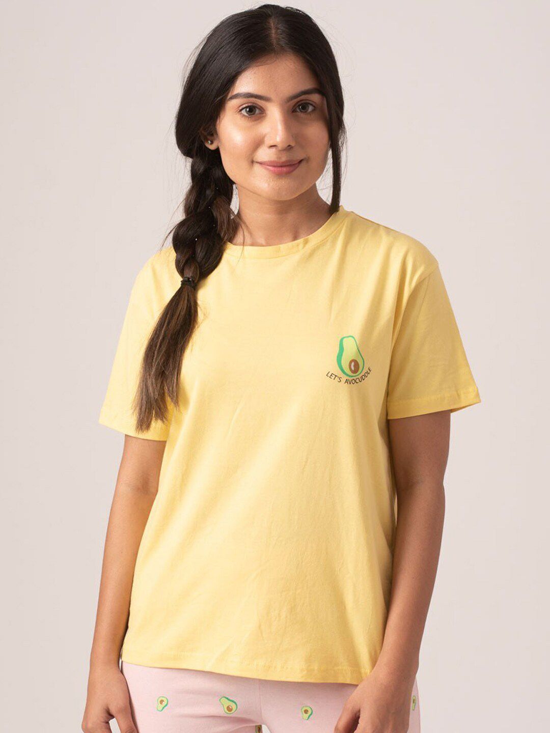 Soxytoes Women Yellow Printed Cotton Lounge T-shirt Price in India