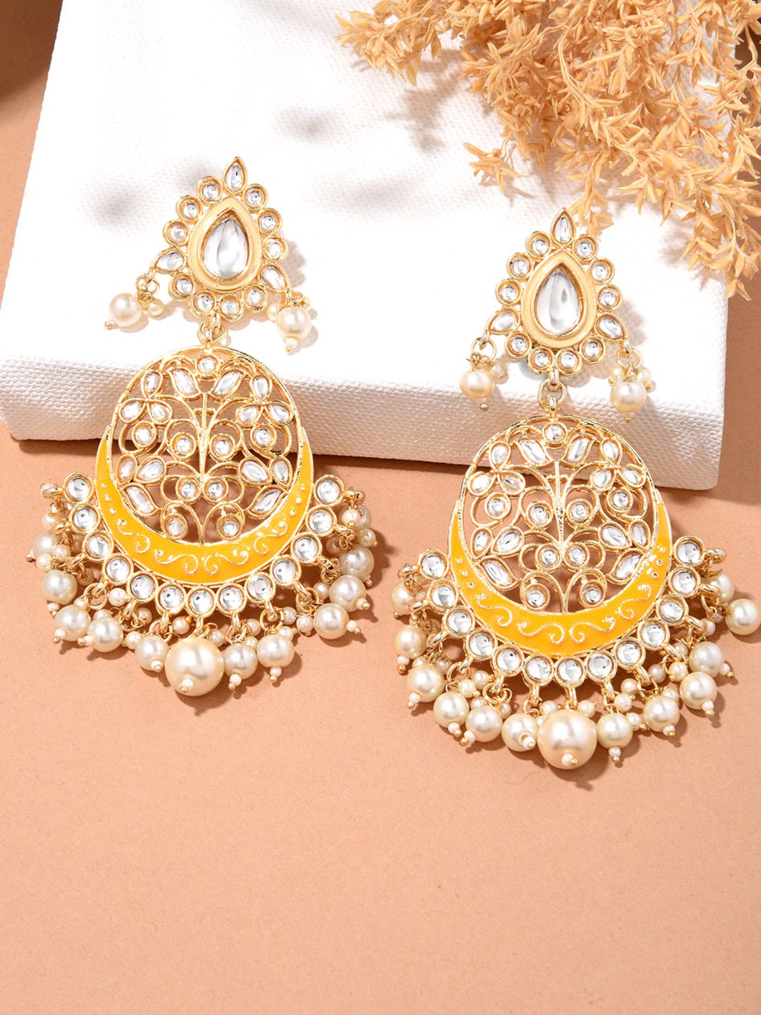 Fida Gold-Toned Contemporary Chandbalis Earrings Price in India