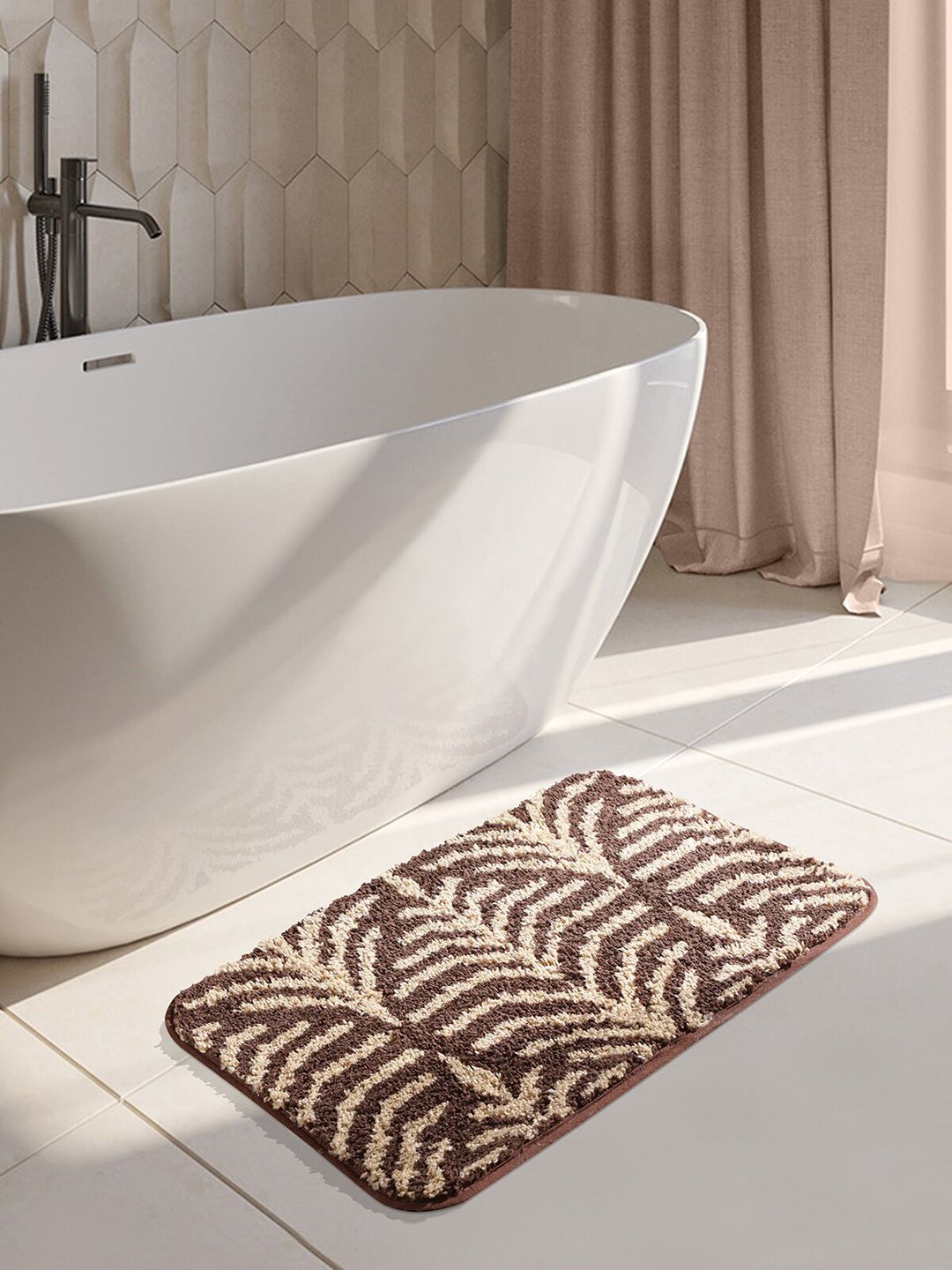 OBSESSIONS Brown 1400 GSM Anti-Skid Rectangular Bath Rug Price in India