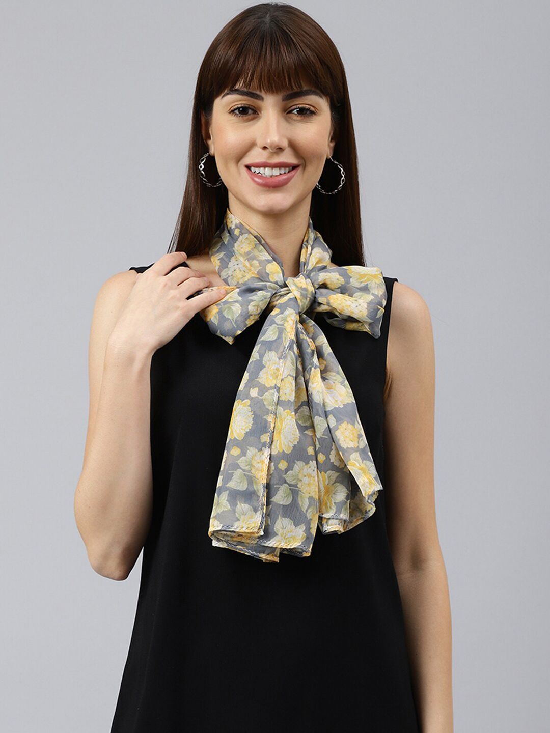 Tossido Women Grey & Yellow Printed Stole Price in India