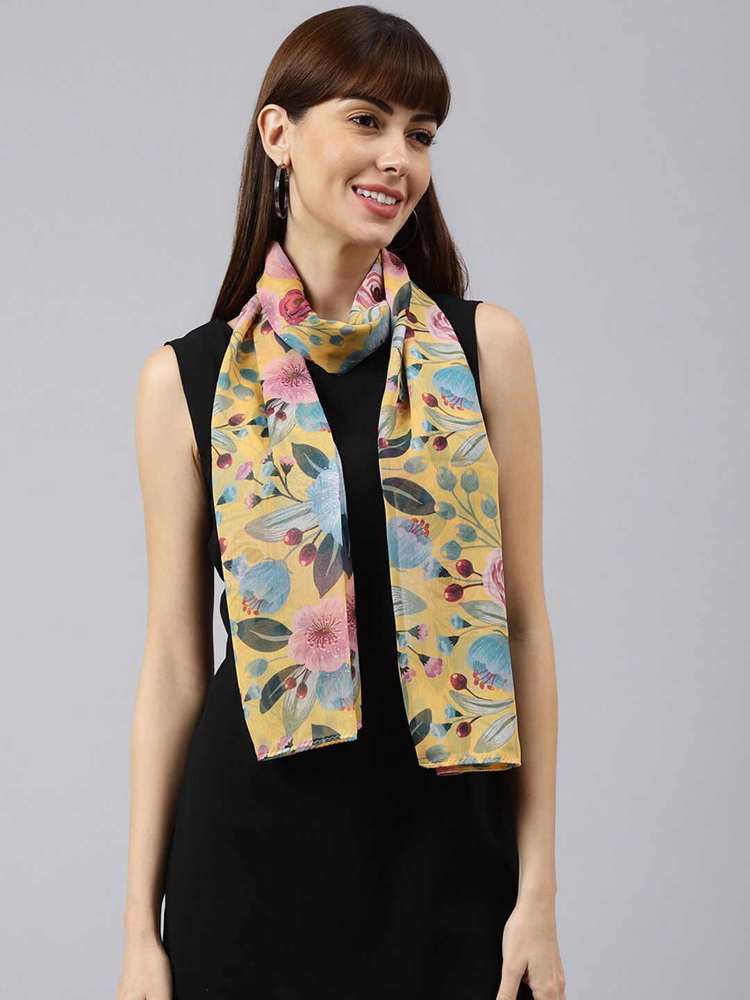 Tossido Women Yellow & Blue Printed Stole Price in India