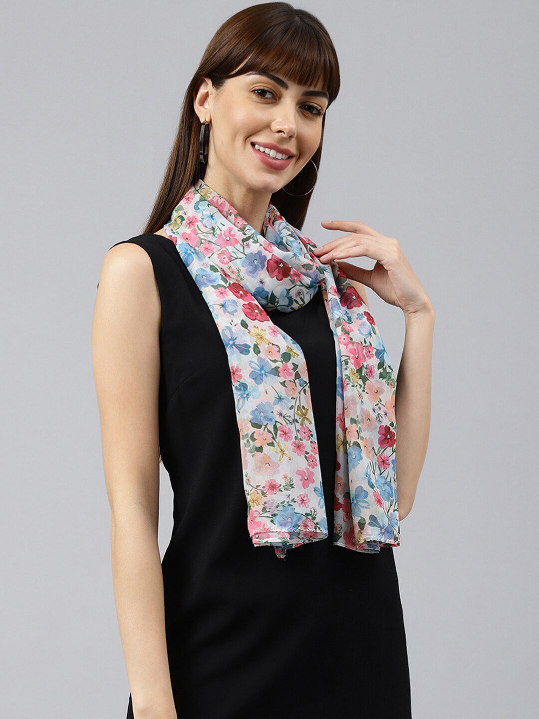 Tossido Women White & Blue Printed Stole Price in India