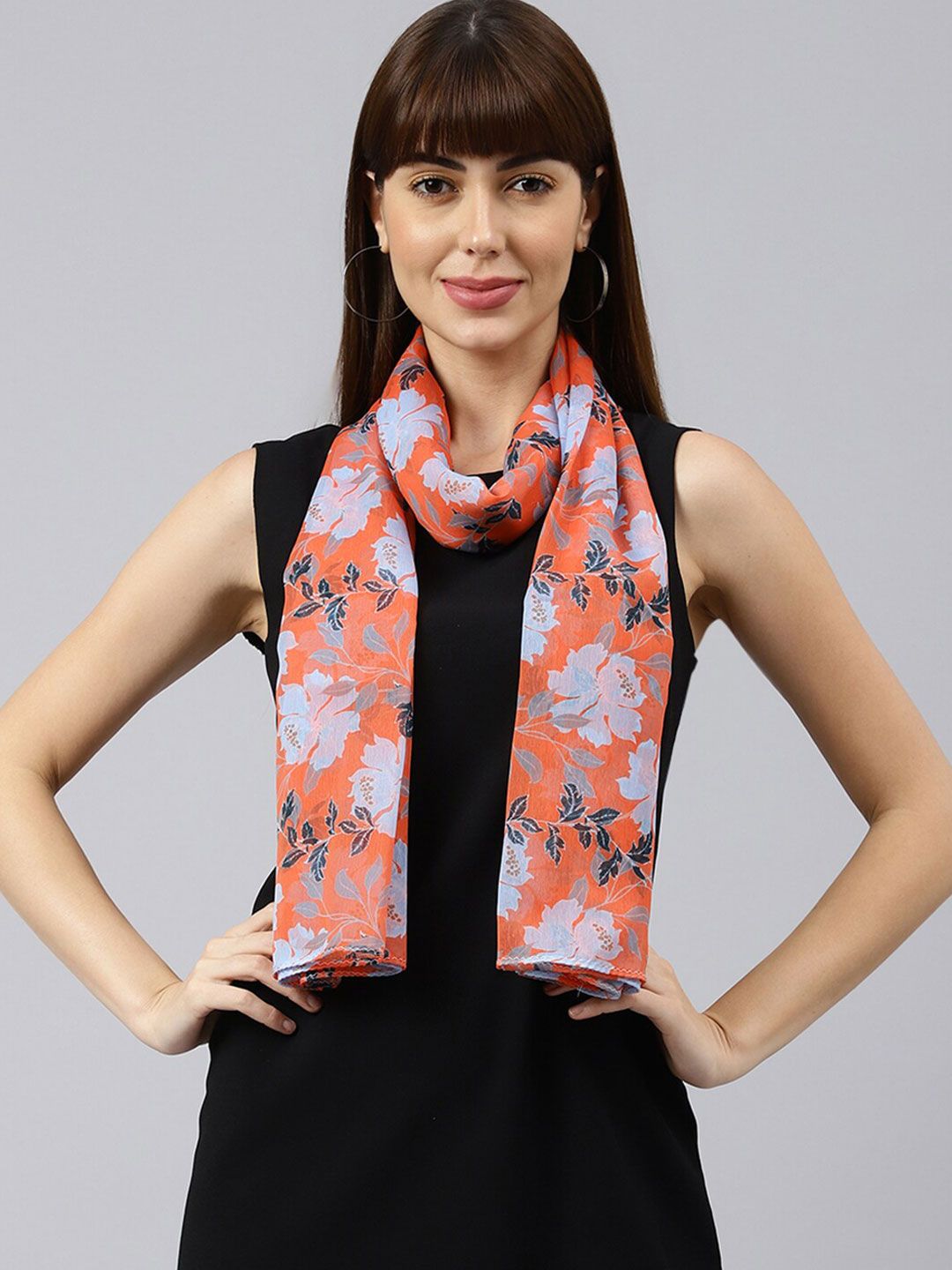 Tossido Women Orange & Blue Printed Stole Price in India