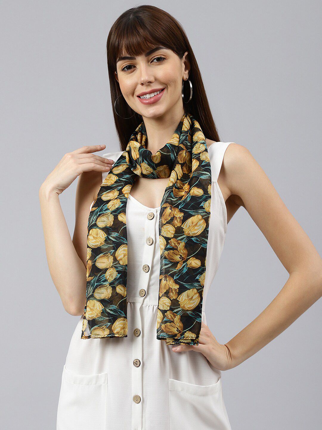 Tossido Women Black & Yellow Printed Stole Price in India