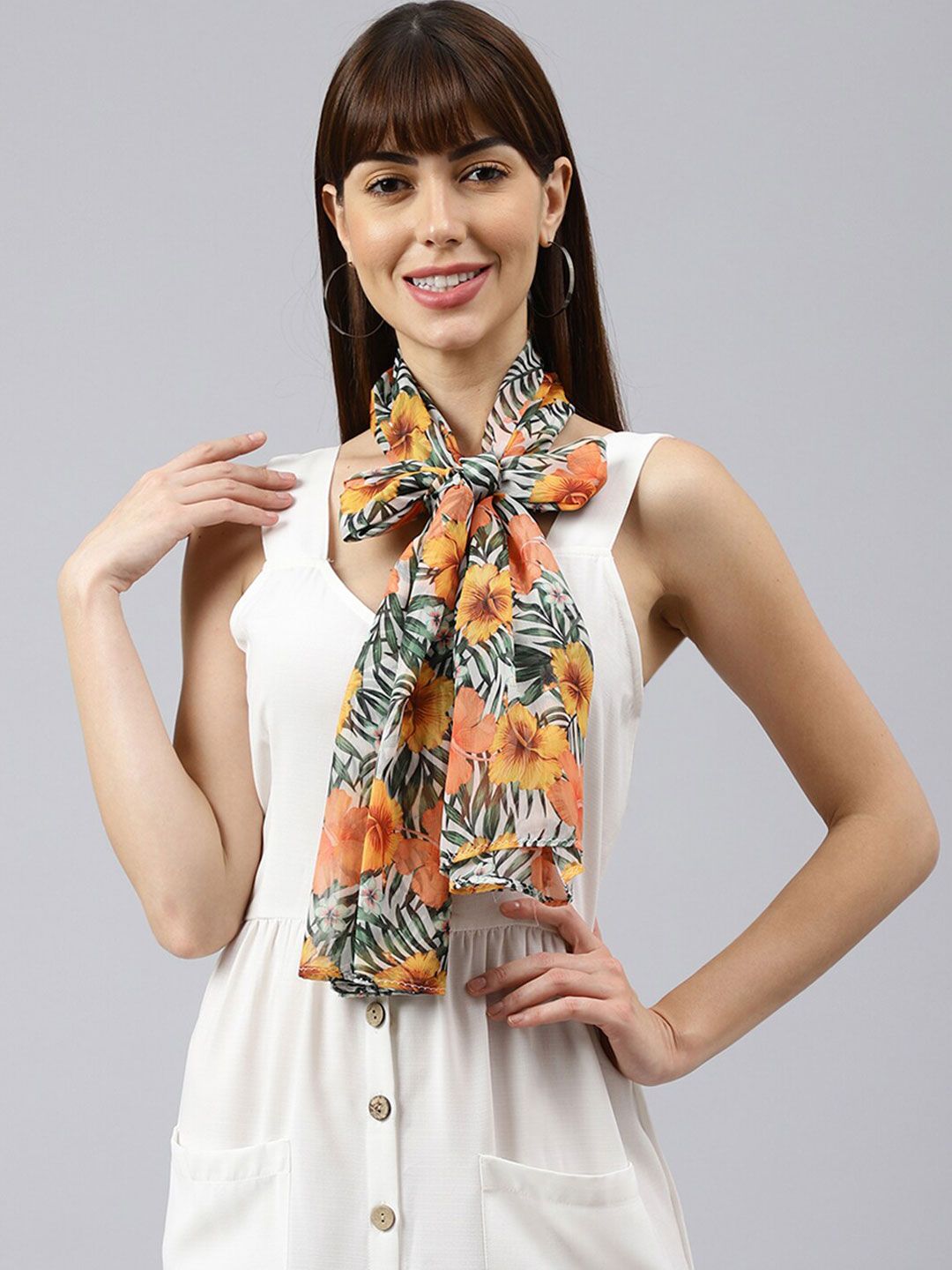 Tossido Women White & Green Printed Stole Price in India