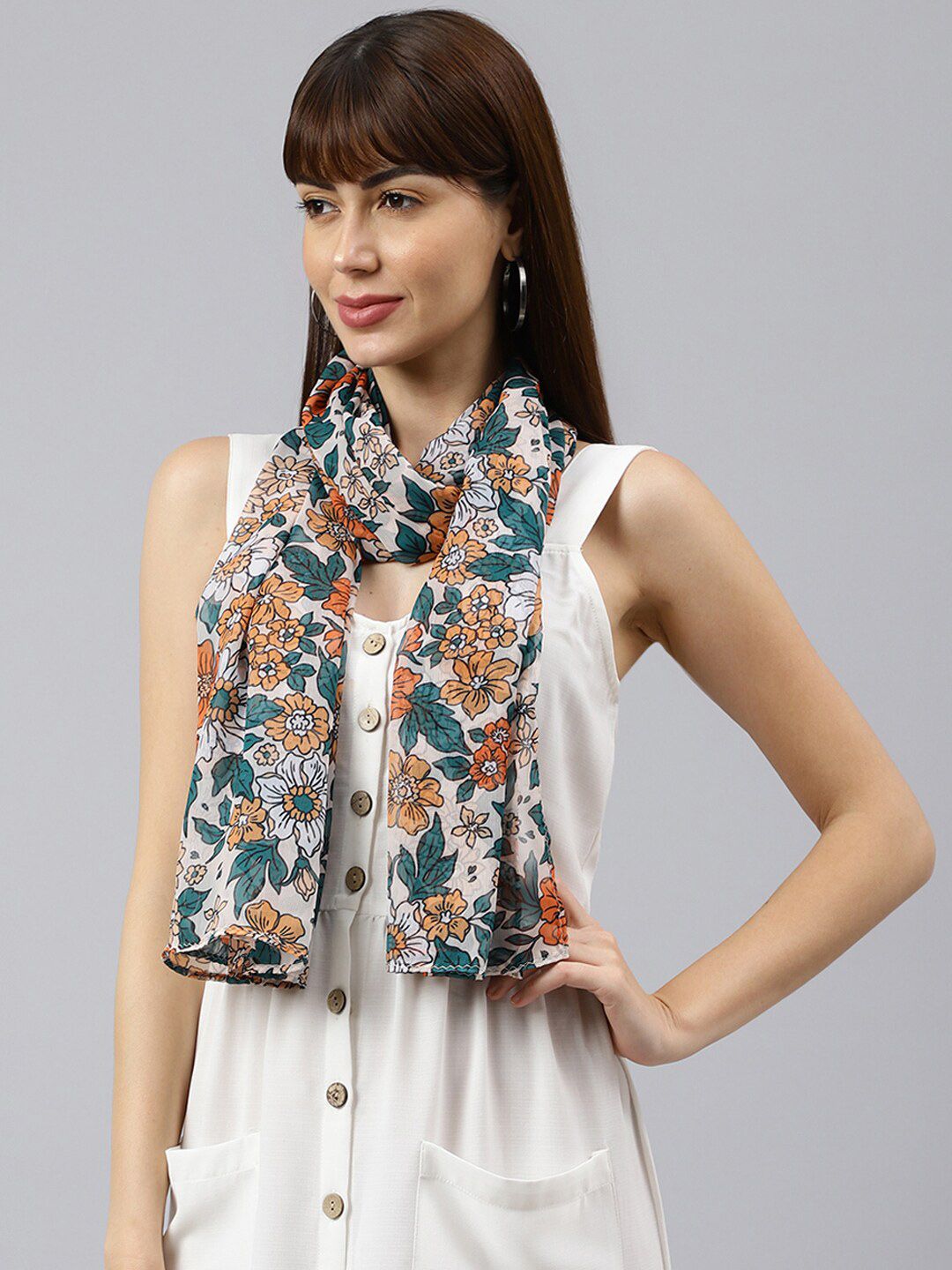 Tossido Women White & Green Printed Stole Price in India